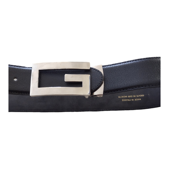 G Leather Belt Size S//M Silver Buckle Dark Brown Black Leather Accessory Belt - Picture 4 of 11